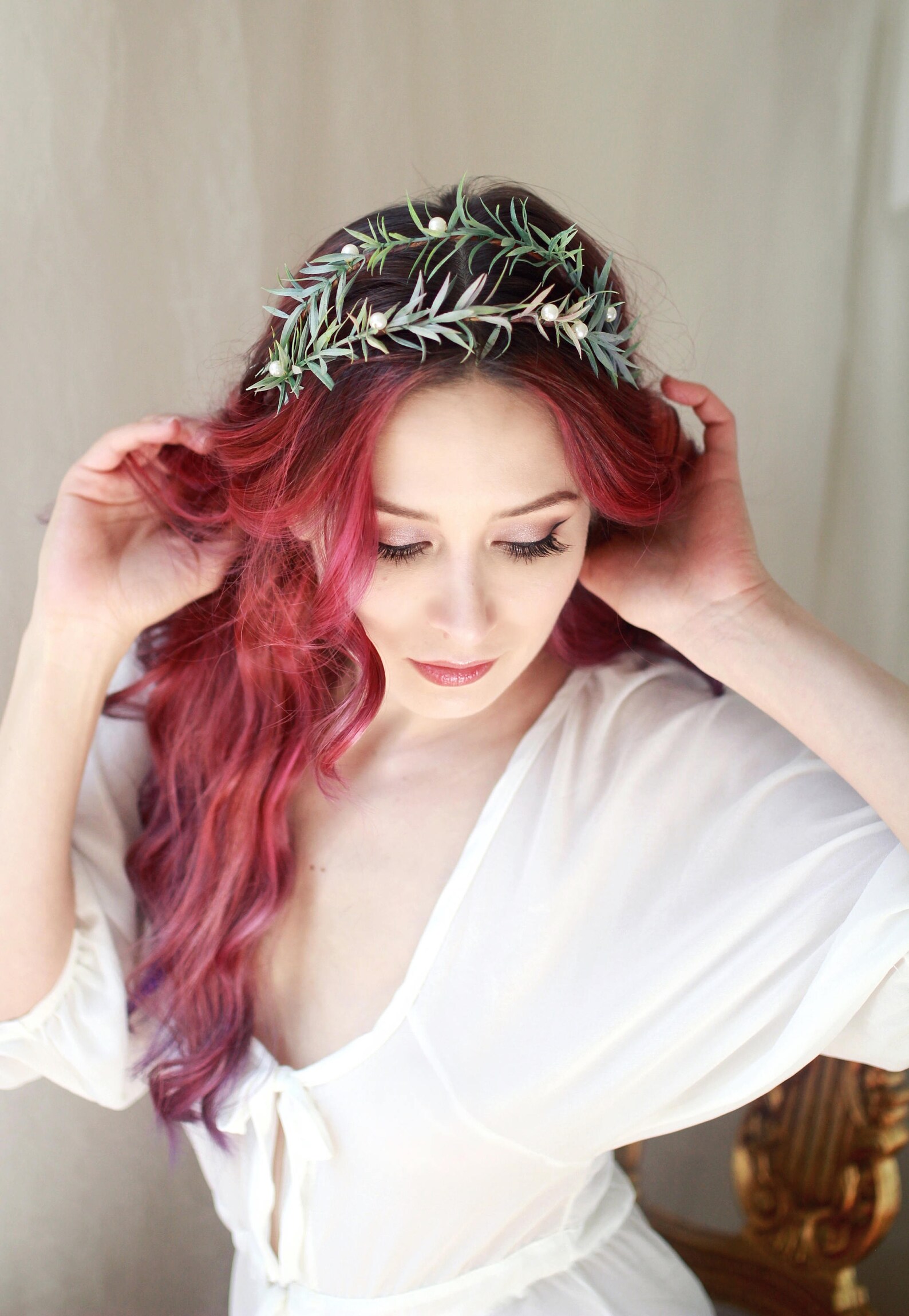 Rosemary and pearl crown wedding hair wreath leaf bridal Etsy