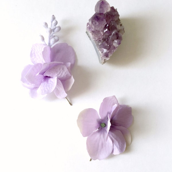 Purple flower bobby pins, bridal clips, hair pins, floral hair pin, wedding clip, hair accessory