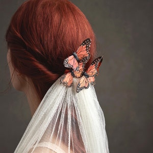 Butterfly headpiece, wedding veil, bridal veil, butterfly comb, wedding headpiece, whimsical head peice, monarch hair accessories Florence image 3