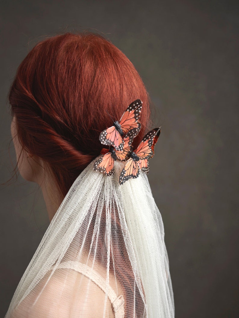 Butterfly headpiece, wedding veil, bridal veil, butterfly comb, wedding headpiece, whimsical head peice, monarch hair accessories Florence image 3