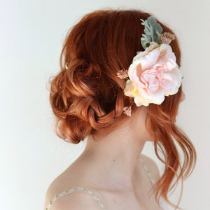 Bridal headpiece, rose comb, wedding flower comb, pink wedding hair piece, woodland hair accessory