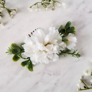White bridal hair comb, white flower greenery comb, foliage babys breath comb, wedding hair piece, eucalyptus head piece, garden wedding image 6