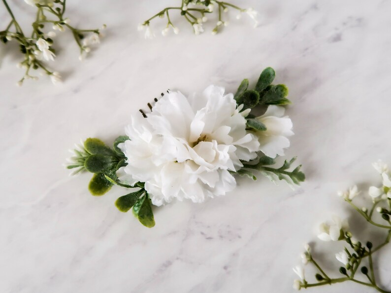 White bridal hair comb, white flower greenery comb, foliage babys breath comb, wedding hair piece, eucalyptus head piece, garden wedding image 6