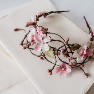 Blush pink twig crown, woodland branch headband, boho bridal hair crown, floral hair vine, spring flower headpiece, pastel pink fairy tiara