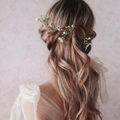 Gypsophila Hair Pins, Babys Breath Hair Clips, White Flower  display picture 1