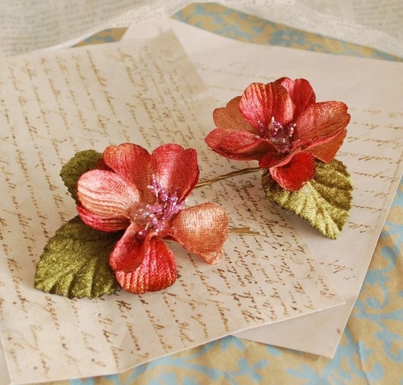 Pink Hair Pins Floral Hair Clips Victorian Hair Flowers Etsy