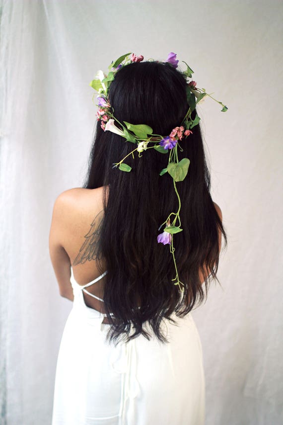 Wildflower Crown Boho Floral Crown Flower Hair Vine Etsy