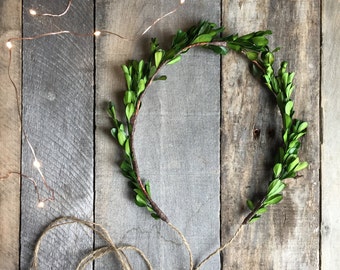 Greenery boxwood crown, woodland crown, leaf wreath, woodland headpiece, natural preserved crown, rustic wedding, holiday hair accessories