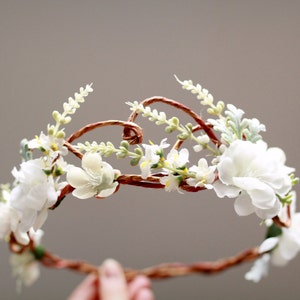 Woodland bridal hair wreath, white flower crown, floral wedding headpiece, flower circlet, hair accessories image 2