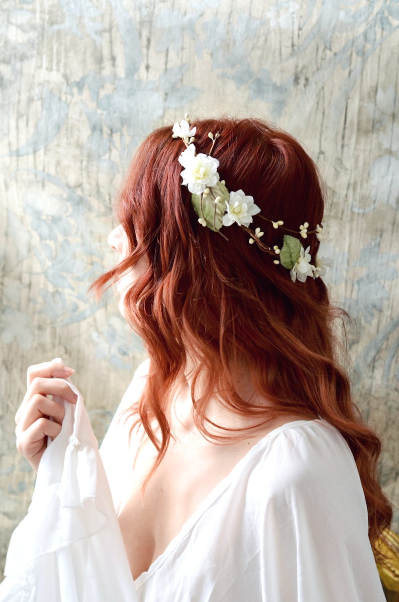 Rustic flower crown, ivory bridal crown, boho chic crown, floral crown, wedding hair accessories, woodland hair wreath, bridal circlet image 1
