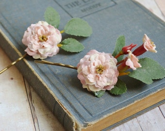 Rose hair pins, woodland hair clip, flower bobby pins, dusty pink flower clips, wedding hair pins, floral hair accessories