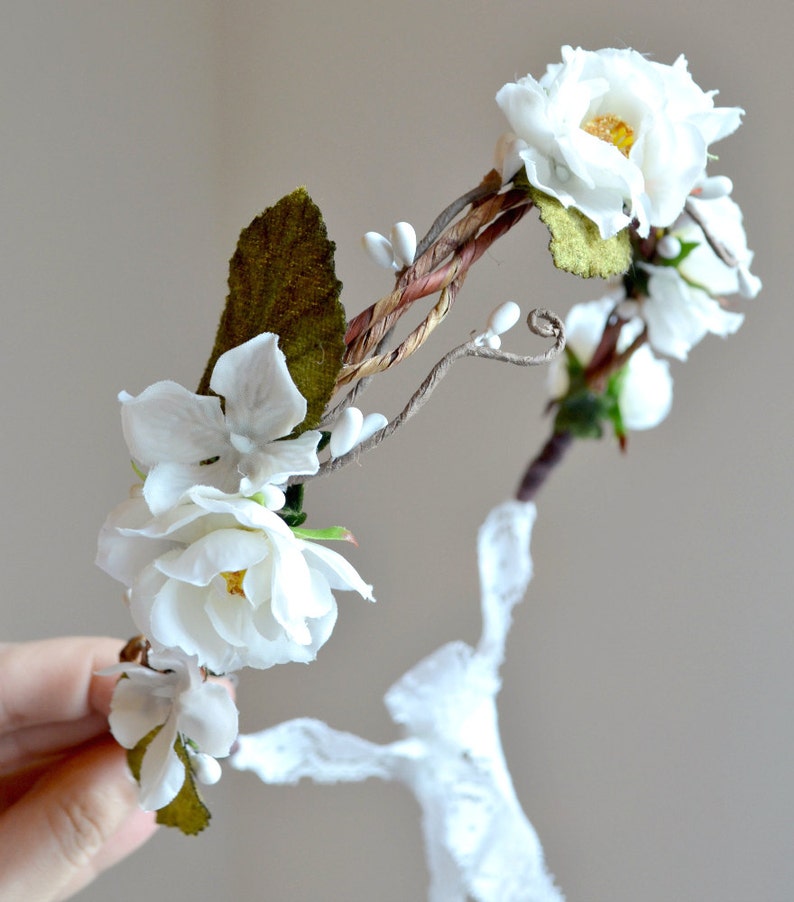 White Rose Wedding Crown White Flower Crown Floral Head Etsy