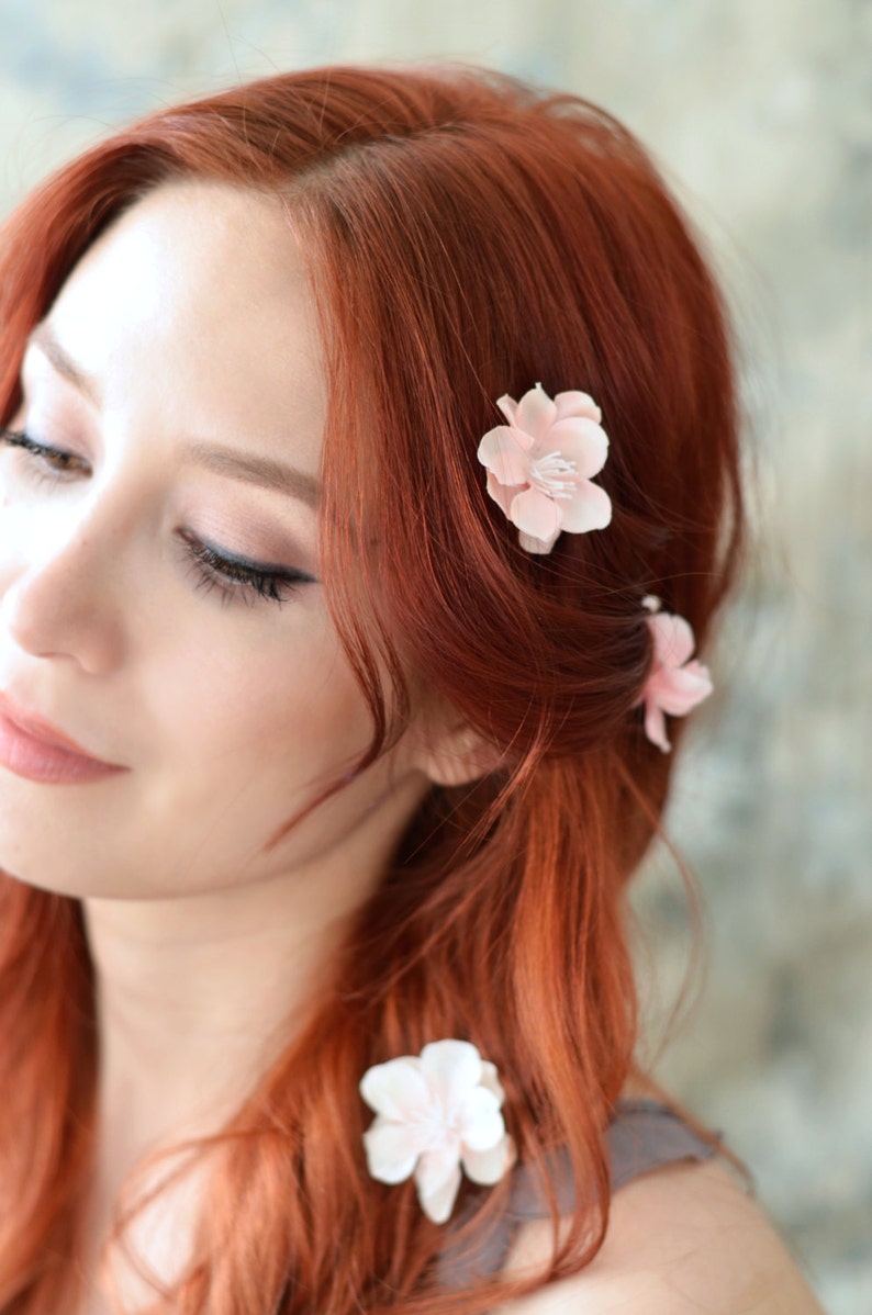 Pink Flower Bobby Pins Floral Hair Clips Pastel Flower Etsy