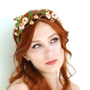 Rose tiara, blush flower crown, floral crown, woodland head piece, rose headband, forest tiara, wedding hair accessory Folklore image 2