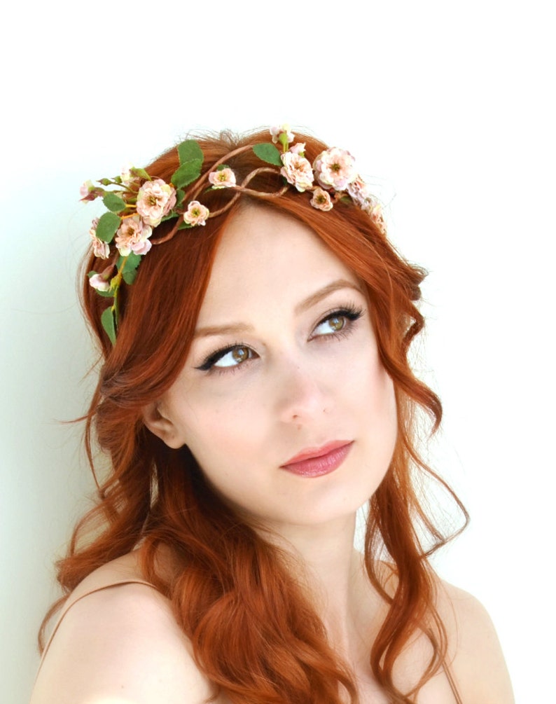 Rose tiara, blush flower crown, floral crown, woodland head piece, rose headband, forest tiara, wedding hair accessory Folklore image 2