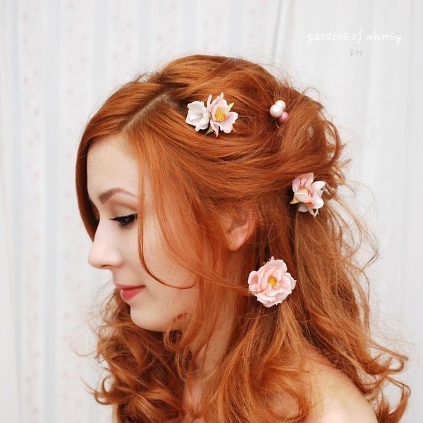 Rose Haarspangen, erröten rosa Haarnadeln, Haarspangen Blume, Hochzeit Haarschmuck - Cecile