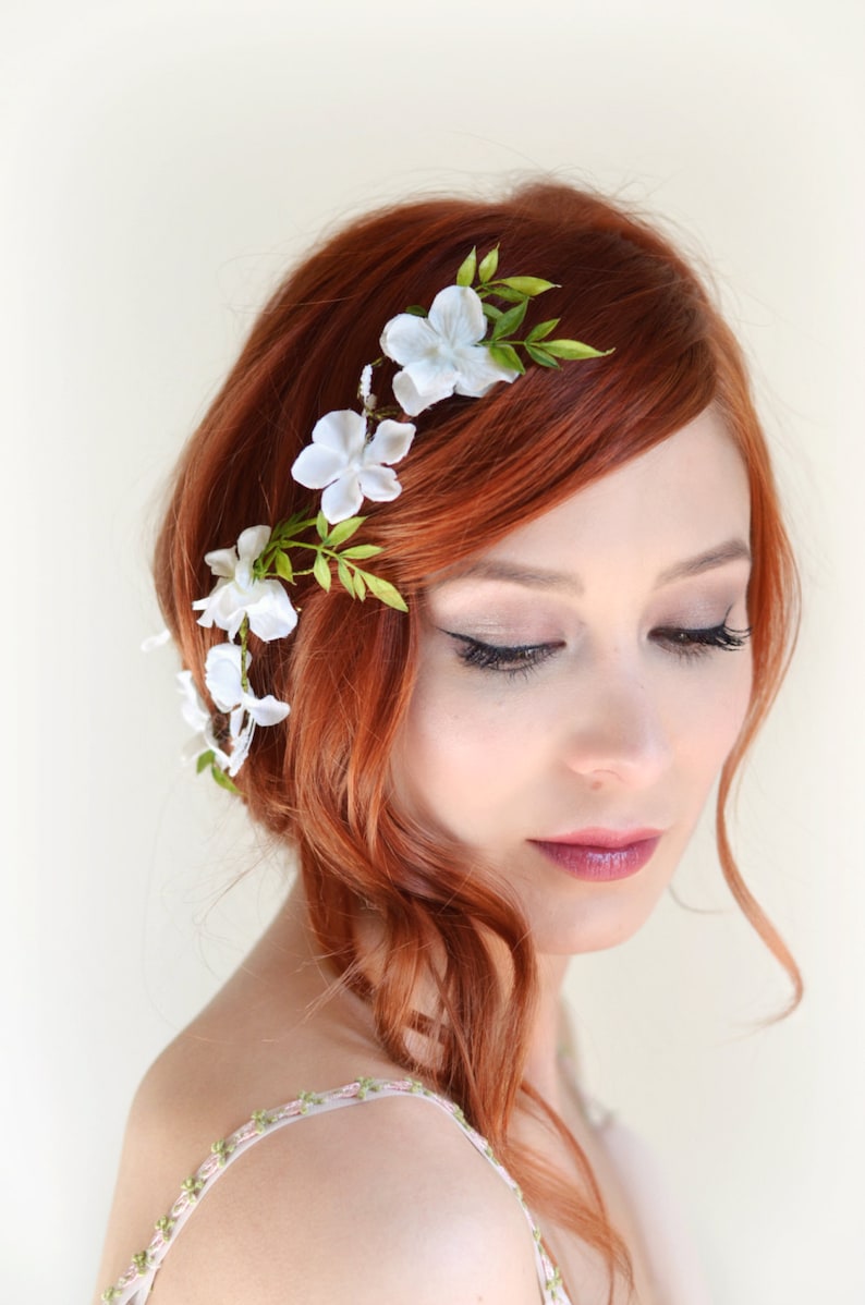 White Flower Hair Vine Bridal Headpiece Wedding Hair Etsy Australia