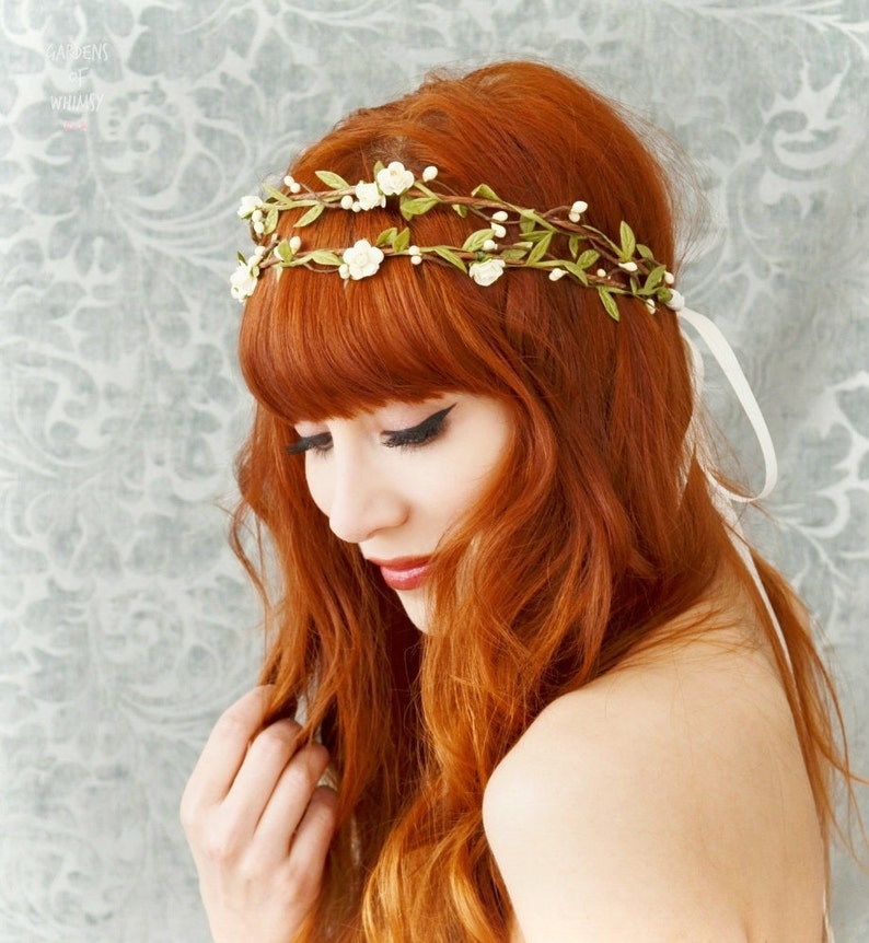 Boho bridal headpiece, ivory flower crown, floral crown, woodland hair wreath, rustic wedding hair accessories Bohemia image 1