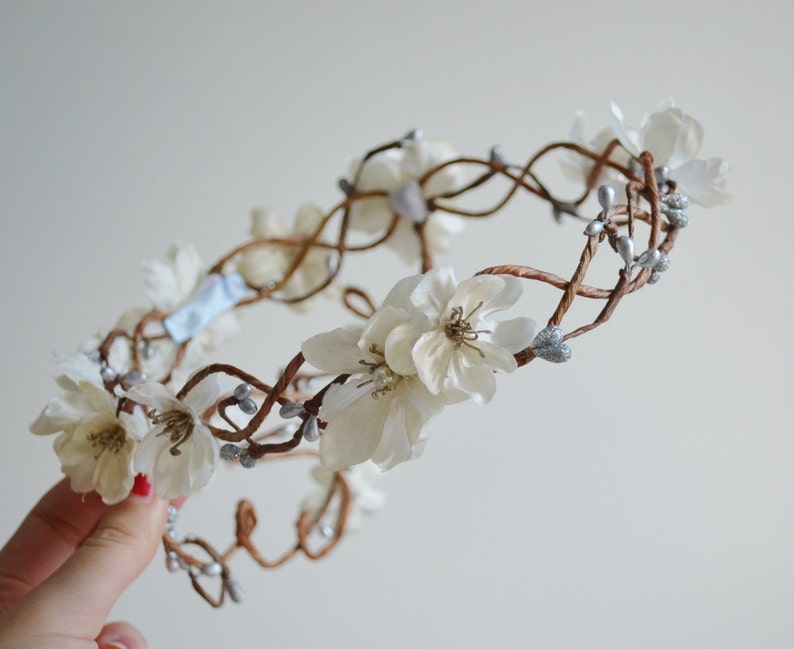 Ivory wedding headpiece, ivory flower crown, hair wreath, bridal crown, wedding accessories, hair accessory by gardens of whimsy Diana image 4