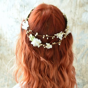 Rustic flower crown, ivory bridal crown, boho chic crown, floral crown, wedding hair accessories, woodland hair wreath, bridal circlet image 5