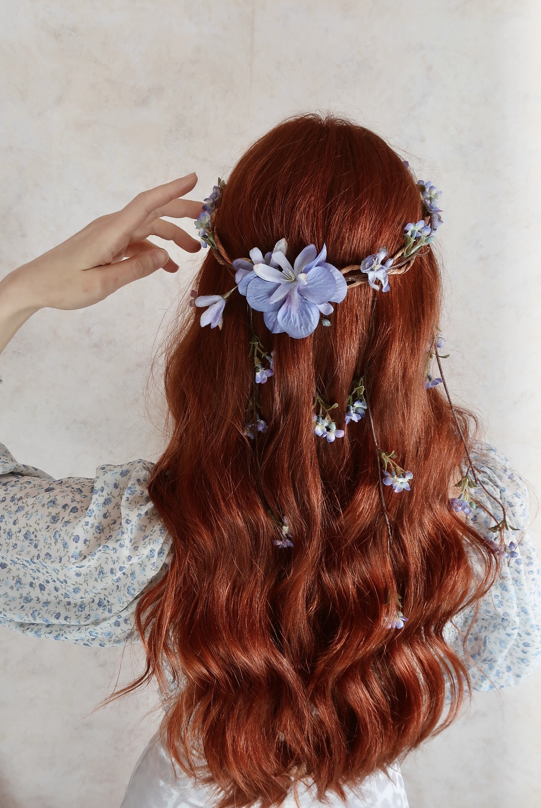 Blue Wedding Headpiece, Wildflower Hair Wreath, Hair Vine 