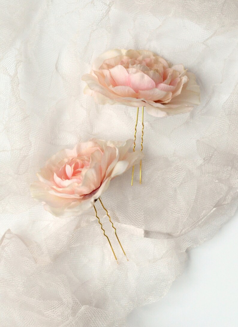 Blush flower hair pins pink ranunculus hair clips flower Etsy