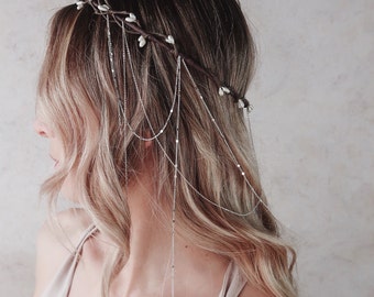 Arwen bridal vine crown, elven circlet, silver branch crown, medieval headdress, wedding hair wreath, twig headpiece, dainty fairy hairpiece