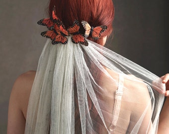 Butterfly headpiece, wedding veil, bridal veil, butterfly comb, wedding headpiece, whimsical head peice, monarch hair accessories - Florence