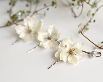 Ivory flower clips, wedding bobby pins, floral clip set, hair pins, woodland hair clips, bridal hair accessory by Gardens of Whimsy - Diana