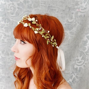 Boho bridal headpiece, ivory flower crown, floral crown, woodland hair wreath, rustic wedding hair accessories Bohemia image 5