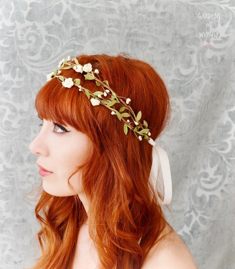 Boho bridal headpiece, ivory flower crown, floral crown, woodland hair wreath, rustic wedding hair accessories Bohemia image 5