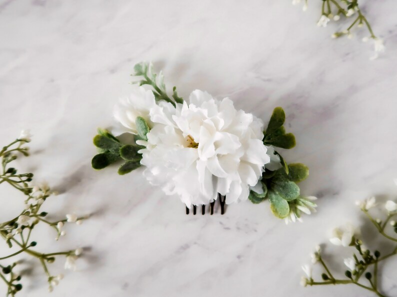 White bridal hair comb, white flower greenery comb, foliage babys breath comb, wedding hair piece, eucalyptus head piece, garden wedding image 7