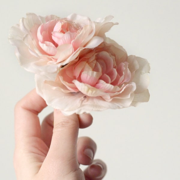 Blush bridal flower hair pins, powder pink ranunculus hair clips, flower chignon pins, floral wedding hair pins, bridesmaid hair accessories