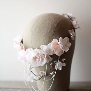 Bridal vine crown, White flower crown, Blush floral circlet, Wedding crown headpiece, Elegant hair wreath, Floral hair bouquet Crown Only image 8