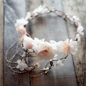 Bridal vine crown, White flower crown, Blush floral circlet, Wedding crown headpiece, Elegant hair wreath, Floral hair bouquet Crown Only image 6
