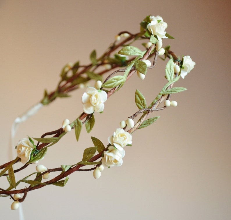 Boho bridal headpiece, ivory flower crown, floral crown, woodland hair wreath, rustic wedding hair accessories Bohemia image 2