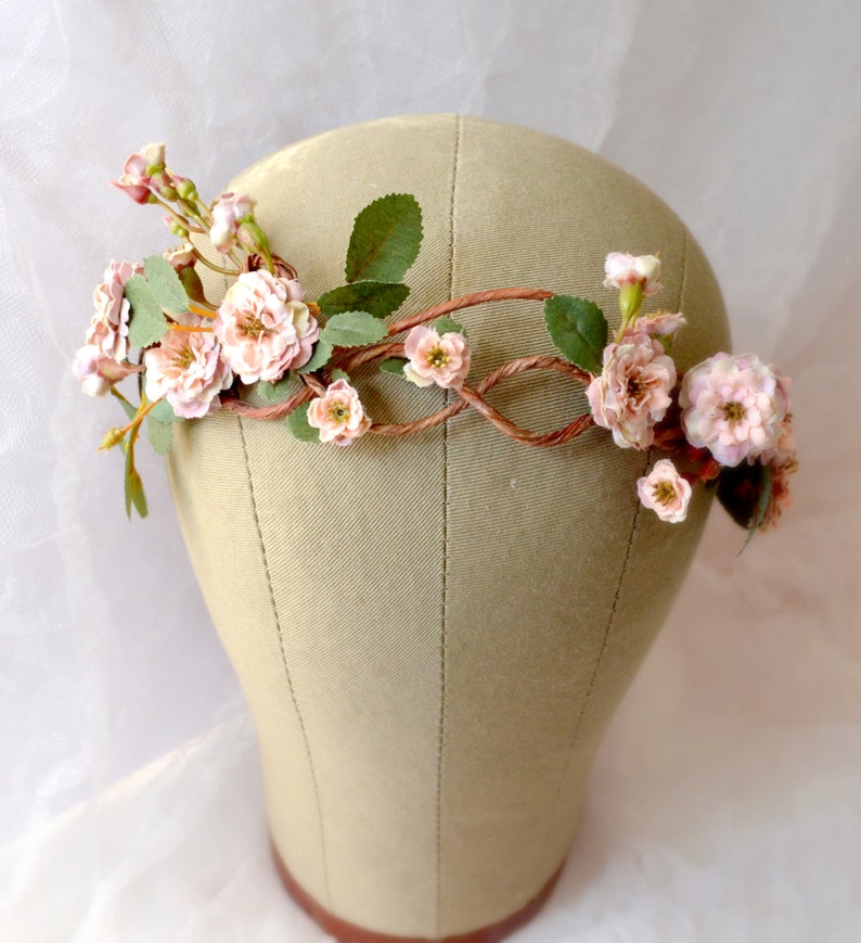 Rose tiara, blush flower crown, floral crown, woodland head piece, rose headband, forest tiara, wedding hair accessory Folklore image 3