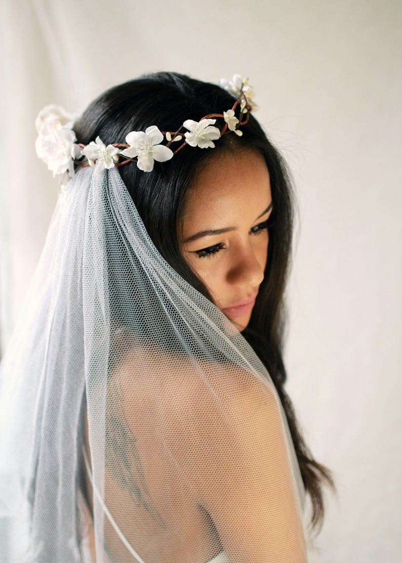 Bridal vine crown, White flower crown, Blush floral circlet, Wedding crown headpiece, Elegant hair wreath, Floral hair bouquet Crown Only image 7