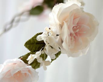 Bridal floral headpiece, shabby chic flower crown, blush woodland crown, ivory flower headband, wedding flower wreath, bridal accessories