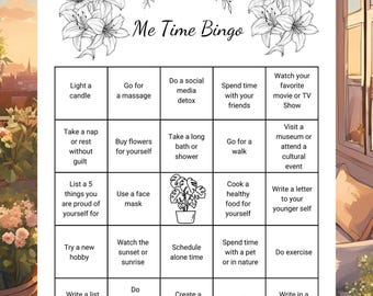 Bingo „Czas na Me” do druku: Wyzwanie dbania o siebie (do pobrania w wersji cyfrowej)