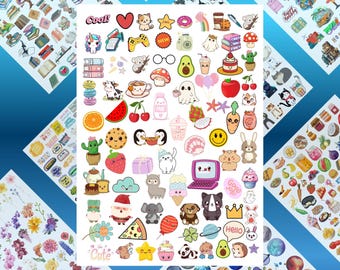 Zestaw naklejek do druku: Kawaii, kawa, podróże i nie tylko (do pobrania w wersji cyfrowej)