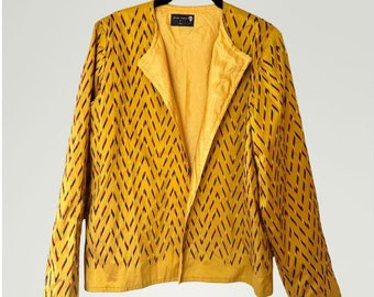 Vintage Custom Made Raw Silk Embroidered Jacket M L