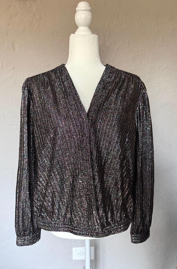 Vintage 1970s Lee Black Lurex Shimmer Wrap Front Blouse L - Etsy