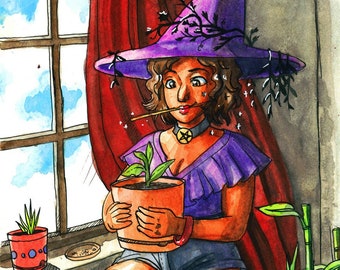 PRINT: The Plant Witch, art print, digital print, witchy woman, POC art, witchcore,