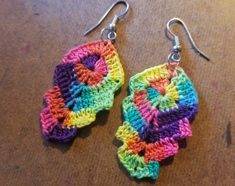 Rainbow color geometric earrings, crochet earringsn LGBTQ earrings, lace earrings, LGBT gift, nerdy gift