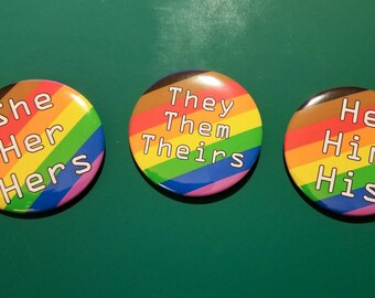 Inclusive Pride Flag Pronoun Badges: Pronoun pins, pride month, LGBTQIA pride, LGBT Pride, Pronoun badge, gay pride, trans pride