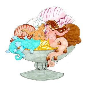 PRINT: IceCream Lovers, art print, mermaid art, digital print, queer art, fantasy art, original art, POC art, mermaidcore
