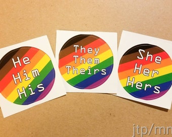 Pride Flag Pronoun Sticker: Pronoun sticker, pride month, LGBTQIA pride, LGBT Pride, neo Pronouns, gay pride, trans pride