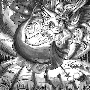 PRINT: Kleine Meerjungfrau mit Perlenschätzen, Kunstdruck, Digitaldruck, witchy Frau, POC art, witchcore, Mermaidcore, Mermaid Art, black Art