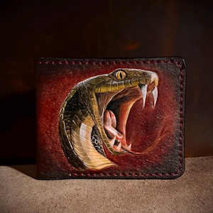 Cartera de cuero, Cartera de serpiente, Cartera de cuero hecha a mano, Cartera de hombre, Cartera personalizada, Cartera tallada a mano, Cartera de regalo, Cartera hecha a mano